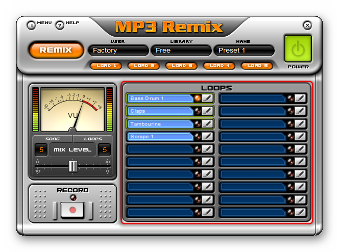Главное окно плагина с накладываемыми на музыкальную композицию эффектами в MP3 Remix